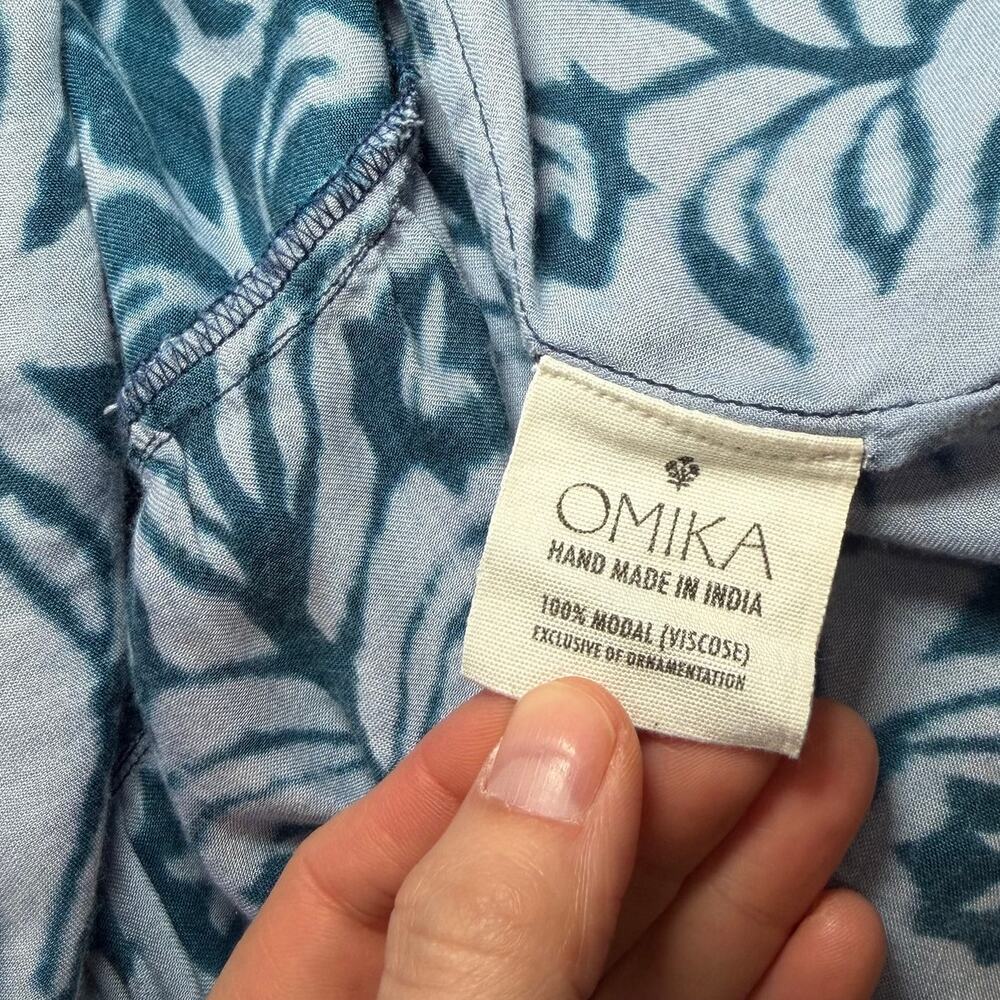 Omika Riviera Mini Dress XL Indigo Blue Print Boho Resort Kaftan Style - Picture 13 of 15